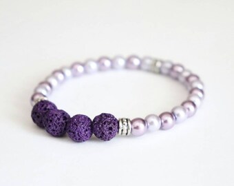 Pulsera de piedra de lava púrpura, pulsera de perlas de lava, pulsera de aceite esencial, pulsera difusora de aceite, pulsera de cuenta de lava, piedra de lava, piedra natural