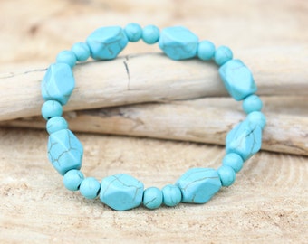 Turquoise Howlite Gemstone Bracelet, Turquoise Jewelry, Unisex Bracelet, Boho Bracelet, Gemstone Jewelry, Blue Bracelet, Beaded Bracelet