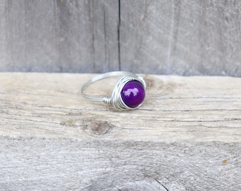Purple Agate Wire Wrapped Ring, Agate Wire Wrapped Ring, Women's Size 7 Ring, Wire Wrapped Ring, Women's Wire Wrapped Ring, Hippie Ring,Boho