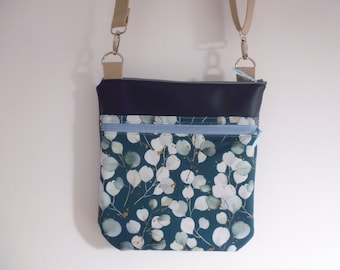 Sac Pochette en Simili Cuir et Toile Eucalyptus à Bandoulière réglable