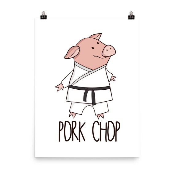 Pork Chop Funny Pig Poster Animal Pun Karate Cute Pig Funny Etsy