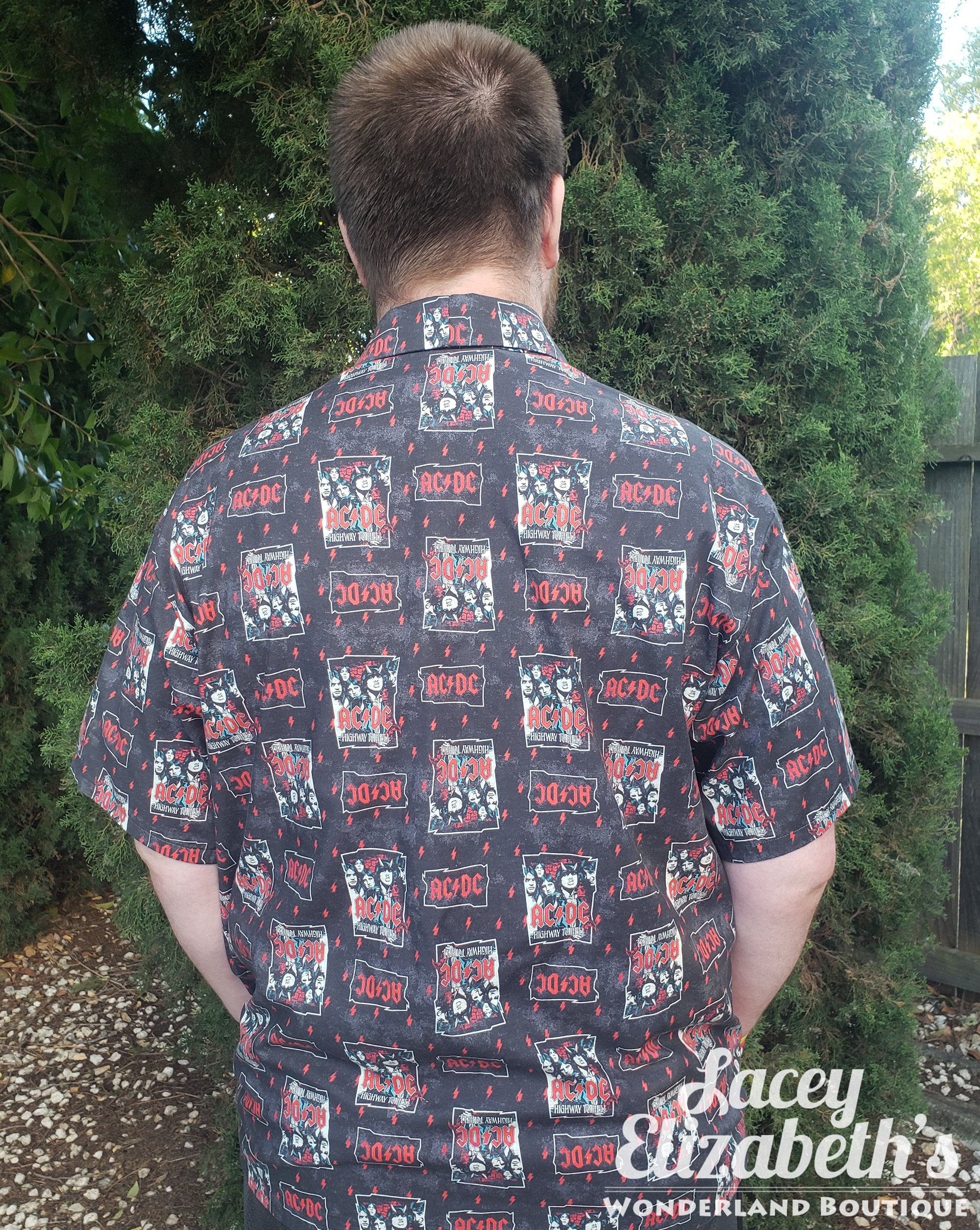 acdc dress shirt ACDC Rock Band Logo Mens Black Printed Long Sleeve Button Up Shirt Size L New