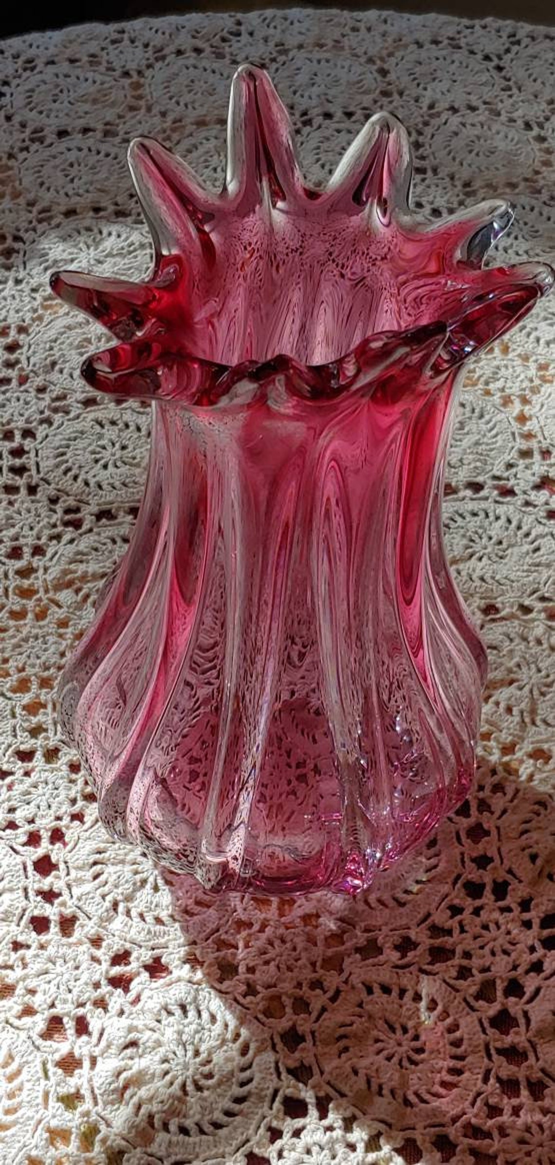 Czechoslovakian pink Swung Glass Vase Etsy