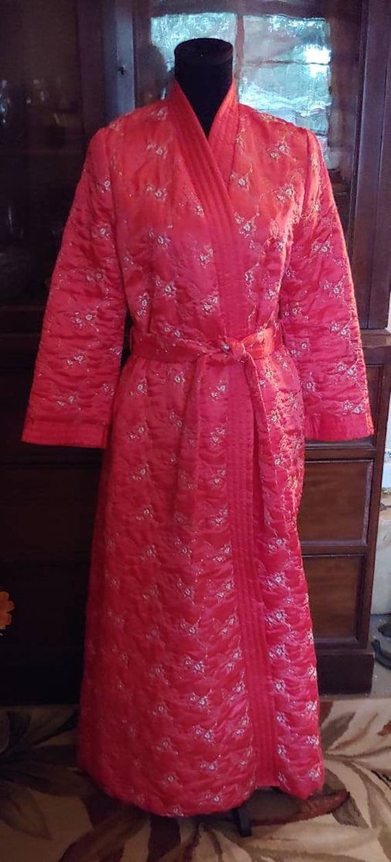 Vintage 1950s Odette Barsa Red Quilted Robe