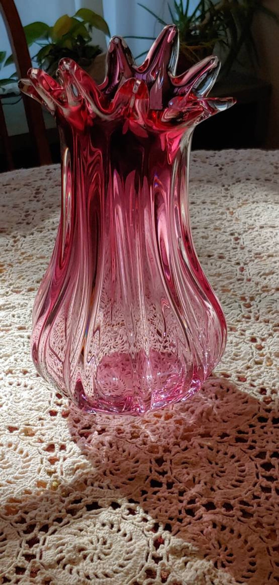 Czechoslovakian pink Swung Glass Vase Etsy