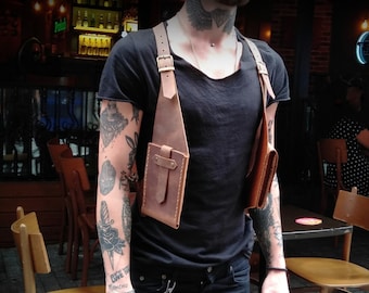 Rustic Leather Holster Bag Brown Leather Shoulder Bag Leather Festival Bag Burning man Holster Leather Harness Bag Double Holster