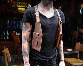 Rustic Leather Holster Bag Brown Leather Shoulder Bag Leather Festival Bag Burning man Holster Leather Harness Bag Double Holster