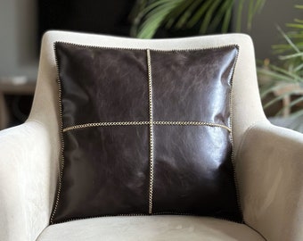 Real Leather Cushion Cover Handmade Leather Pillow Cover Leather Sofa Pillow Upholstery Antique Leather Throw Pillow Chesterfield Cushion