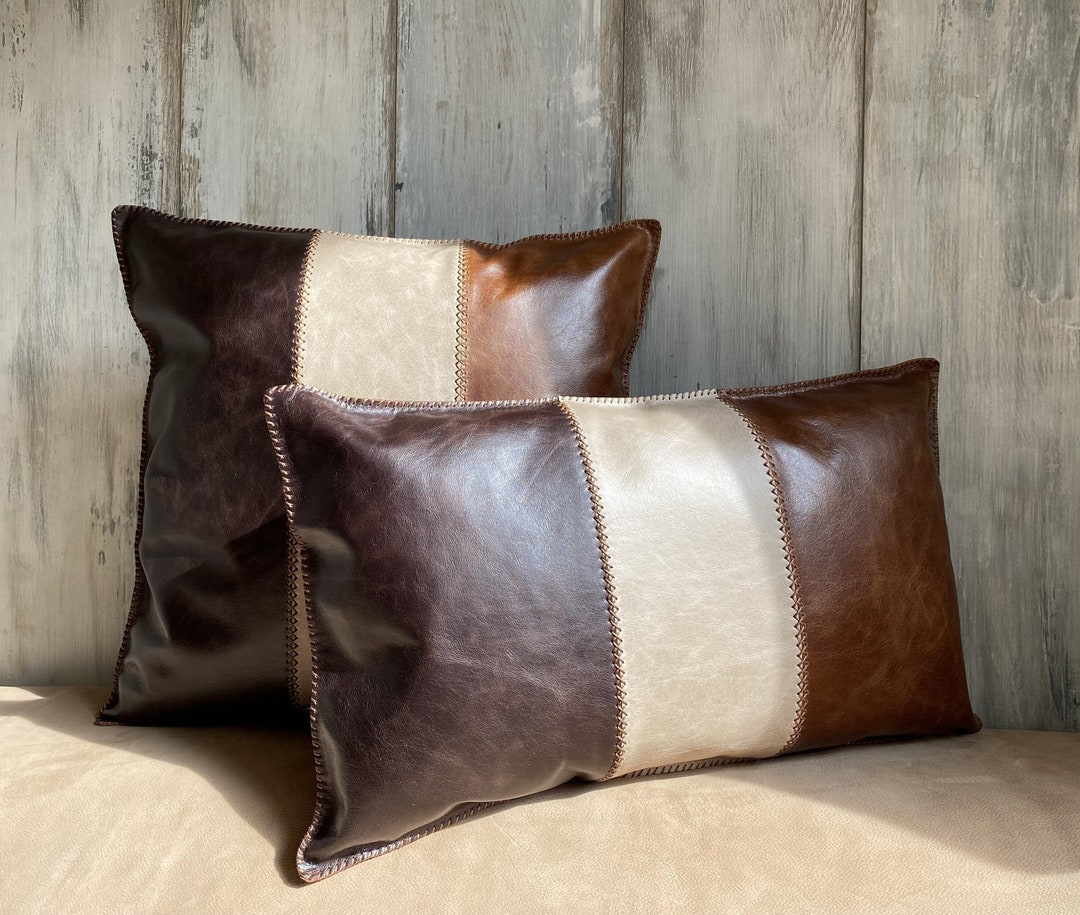Real Leather Cushion Cover Handmade Leather Pillow Cover Leather Sofa