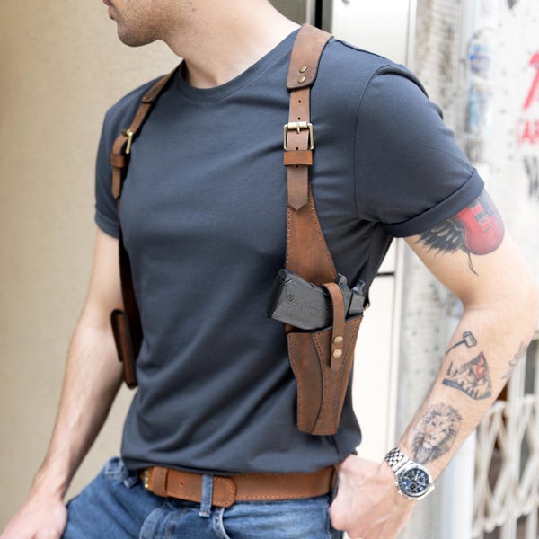 Leren schouderholster voor Colt 1911, handgemaakte leren verticale schouderholster