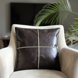 Cowhide Leather Cushion Cover - Handmade Modern Abstract Face Pillow