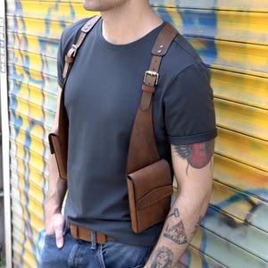 Handmade Leather Holster Bag, Brown Leather Shoulder Bag, Leather Festival Bag, Travel bag, Leather Mens Harness Bag, Gift for Him