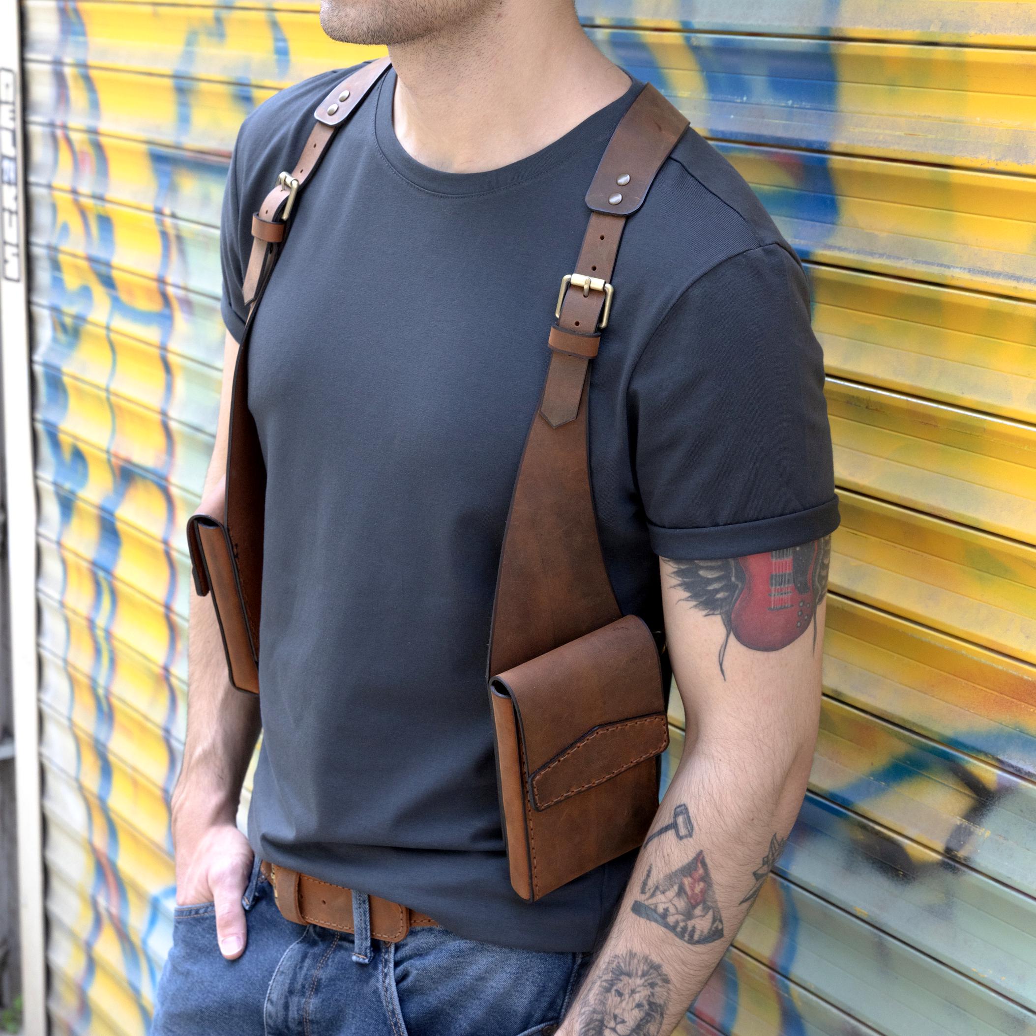 thumbnail image 2 of Premium Suede Shoulder Holster For Taurus G3 9mm - Right Hand Draw With Magazine Carrier, Brown Leather 2 of 12