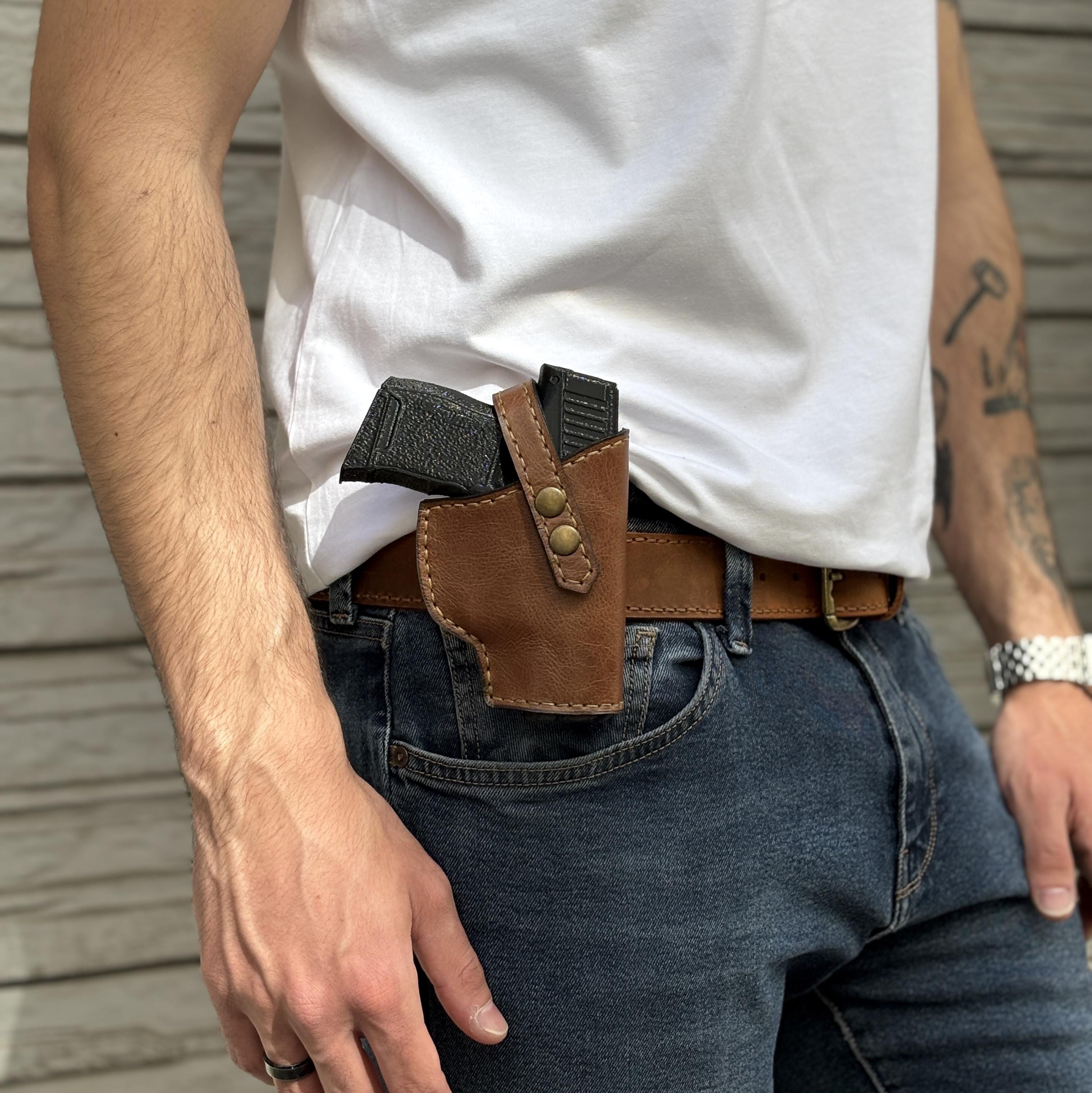 Azuzla Custom OWB Leather Pancake Holster For Sig Sauer P228/P229 - Right Hand, Tan - Belt CCW Holster