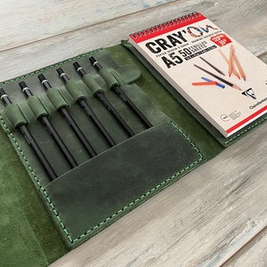 Green Leather A5 Sketchbook Cover Leather Drawing Book Cover Leather Refillable Sketchbook leather Notebook Cover Journal Case