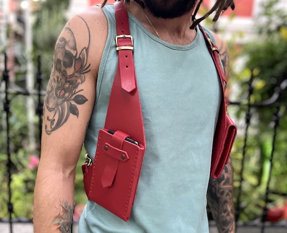 Red Leather Holster Bag Handmade Leather Shoulder Bag Leather