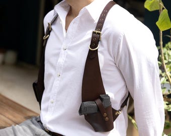 Leather Shoulder Holster For Sig P365, Kimber Micro 9, Glock 43x, Taurus GX4, Bodygourd 2.0, Shield Plus, Ruger LCP, Hellcat Micro Compact