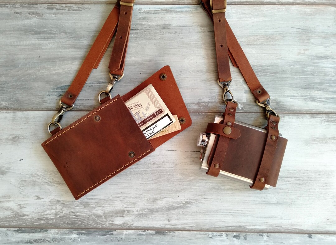 Leather Flask Holster Leather Holster Bag 7 Oz Hip Flask Holder Leather Tobacco Holster Tobacco