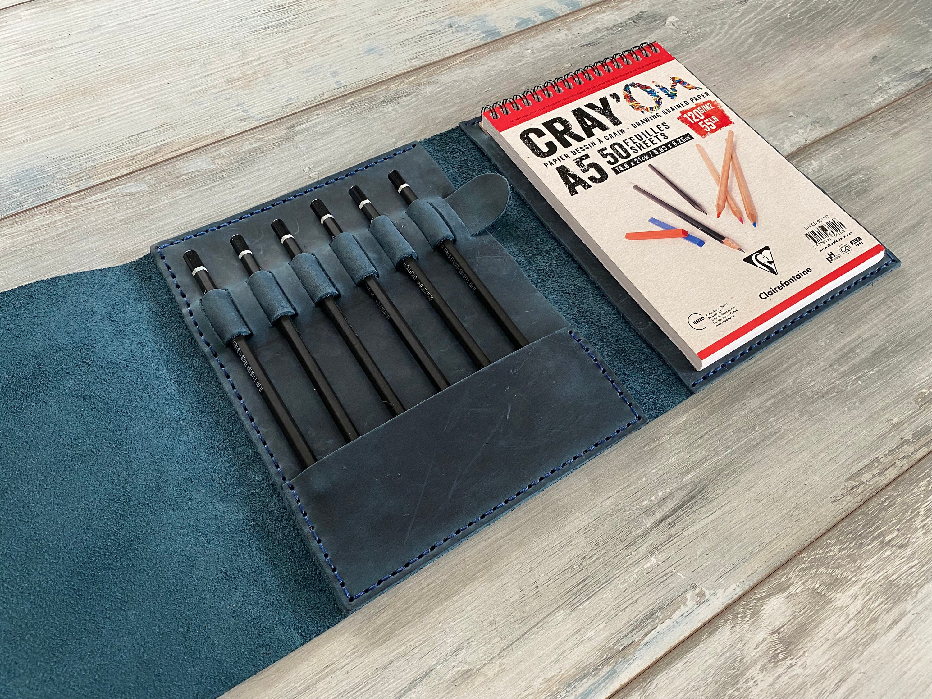 ターキー Navy Leather A5 Sketchbook Cover Leather Drawing Book Cover