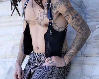 Leather Holster Bag  Leather Shoulder Bag Leather Festival Bag Burning man Holster Leather Harness Vest Double Holster