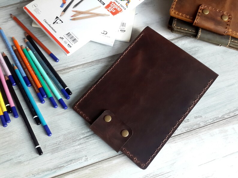 Leather A5 Sketchbook Cover Leather Drawing Book Cover Leather Refillable Sketchbook leather Notebook Cover Journal Case image 1