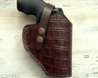 Croc Print Leather Belt Holster For Smith Wesson J Frame 38 Special Model 442, 642, 432, 638, 640, 43c, 637, Holster for Revolver
