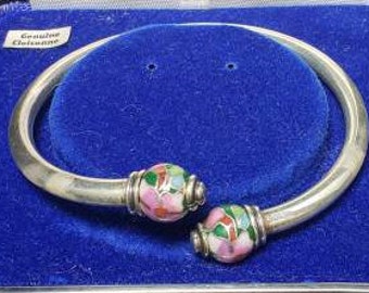 Cellini Sterling Silver and Genuine Cloisonne Enamel Cuff Bracelet