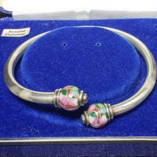 Cellini Sterling Silver and Genuine Cloisonne Enamel Cuff Bracelet