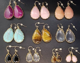 Teardrop Handcrafted Wire Wrapped Stone Earrings