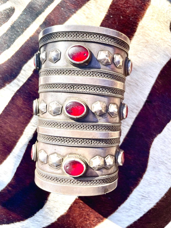 Antique Rare Tribal Ethnic Silver Red Glass Artis… - image 1