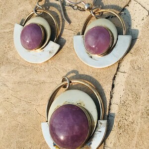 Sterling Silver Gold Filled GF Sugalite Amethyst Tone Stone Earrings Pendant Set