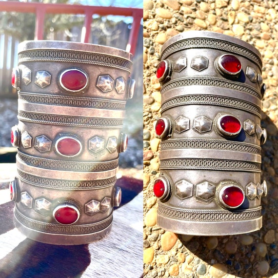 Antique Rare Tribal Ethnic Silver Red Glass Artis… - image 5