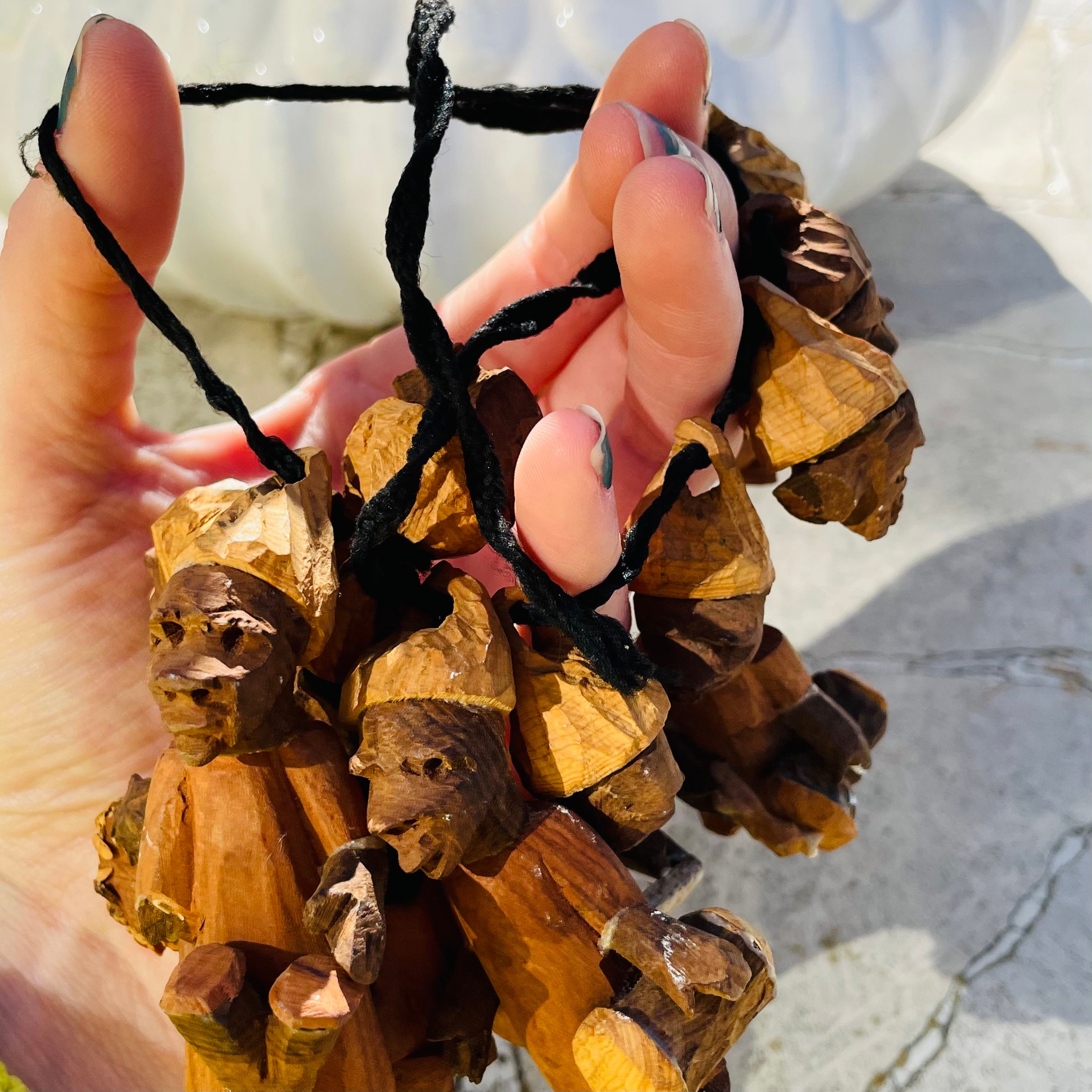 Antique Artisan Wood Hand Carved People Figures Tribal Bead Ethnic Folk ...