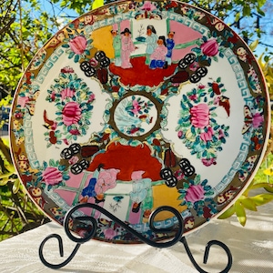 Antique Chinese Rose Medallion Famille Porcelain Hand Painted Decor Dish Plate