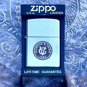 New Zippo Lighter Garcia & Vega 1882 Chrome Light Lifetime Guarantee USA in Box