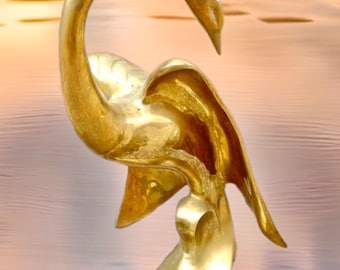 Vintage Solid Brass Gold Tone Bird Swan Hollywood Regency Style Heavy
