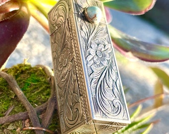 Art Deco Hand Chased Italy Sterling Silver Lipstick Case Compact Mirror Compact