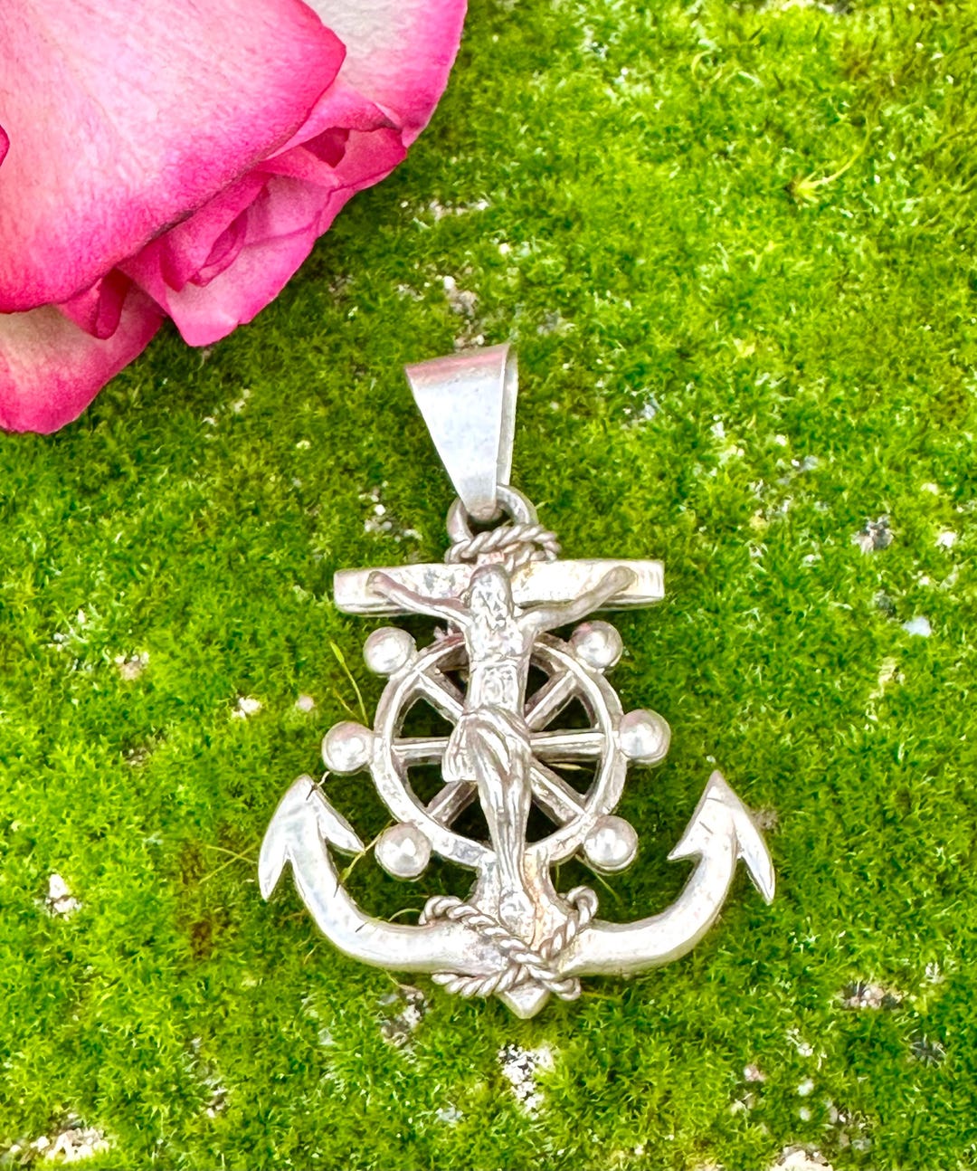 925 Sterling Silver Vintage Crucifix Cross Anchor Pendant CH-02 Made in ...