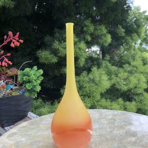 American Euro Modern Abstract Opaque Orange Yellow Swirl Art Glass Vase Hungary