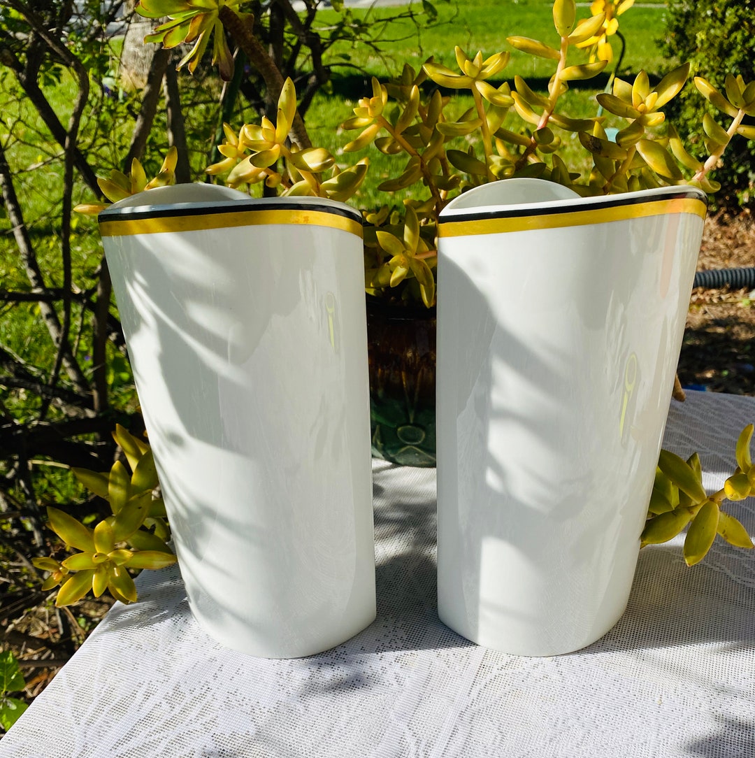 Vintage West Germany Kaiser Signed White Gold Vase Set of 2 Decorative Art Vases Etsy