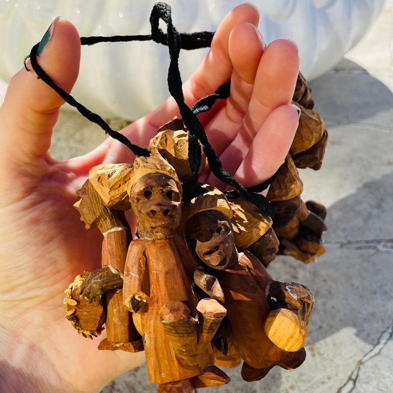 Antique Artisan Wood Hand Carved People Figures Tribal Bead Ethnic Folk ...