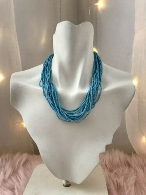 Beautiful Sky Blue Multi Row Seed Bead Aqua Choker