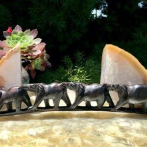 Vintage Hand Carved Ebonized Wooden Elephant Herd Decor