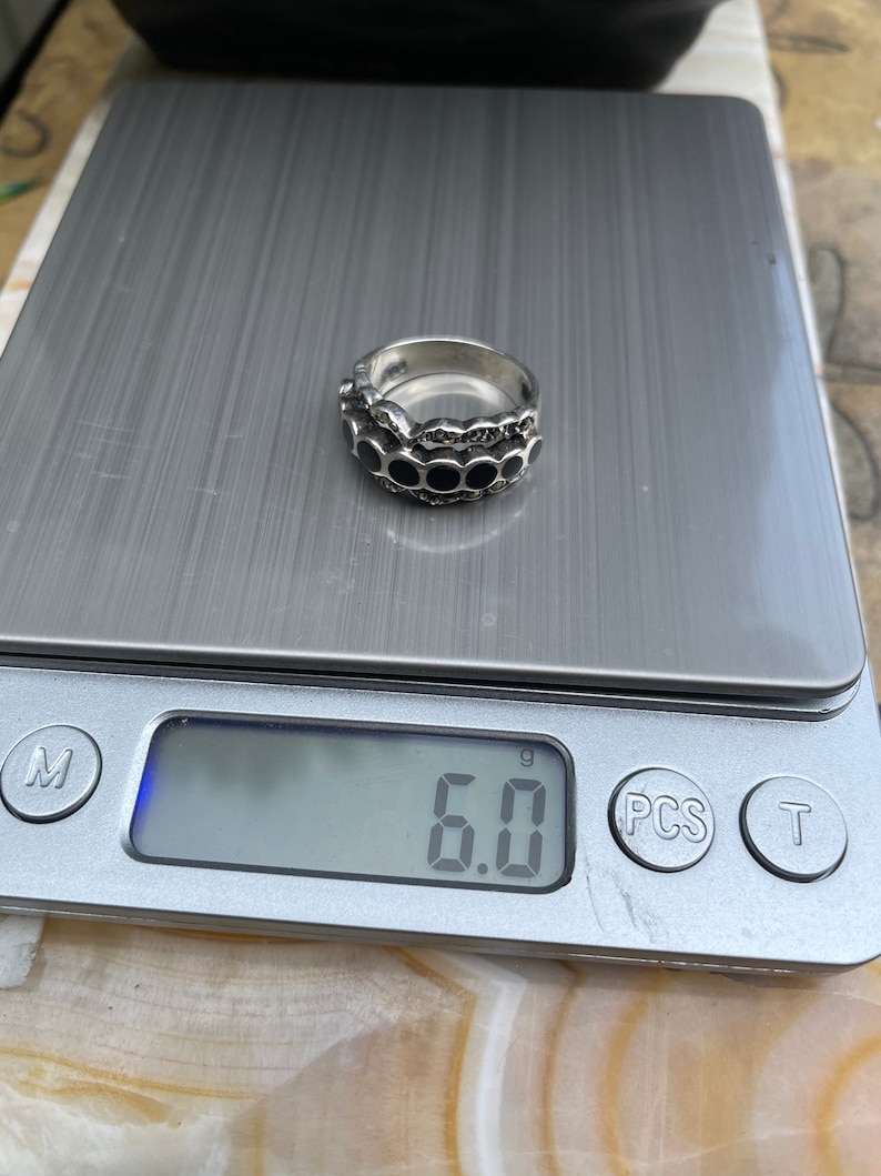 Vintage Sterling Silver Ornate Marcasite Black Onyx Ring Size 7.5 Weighs 6.0g