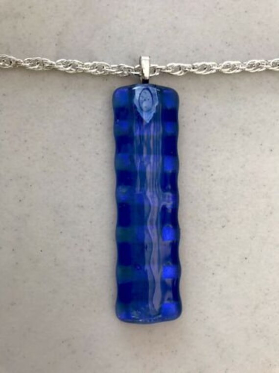 Unique Extra Large Deep Blue Art Glass Ribbed Pen… - image 5