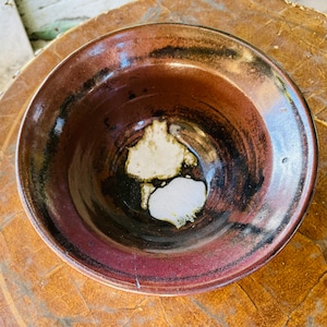 Vintage Stoneware Pottery Mahogany Color Ceramic Artisan Signed Bowl