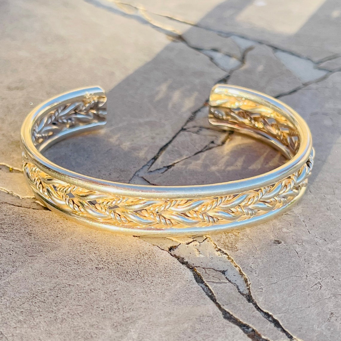 Vintage Sterling Silver 925 Ornate Twisted Rope Cuff Bracelet Etsy