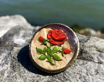 Rare Antique Rose Inlaid Abalone Brooch Pin Made In Czechoslovakia