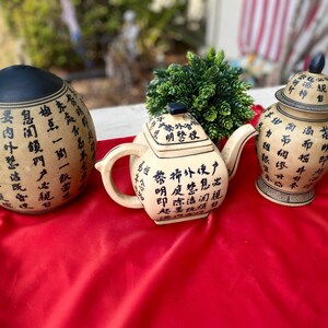 Vintage Japanese Asian 3 Piece Teapot Lidded Vase Decorative Art Tea Set