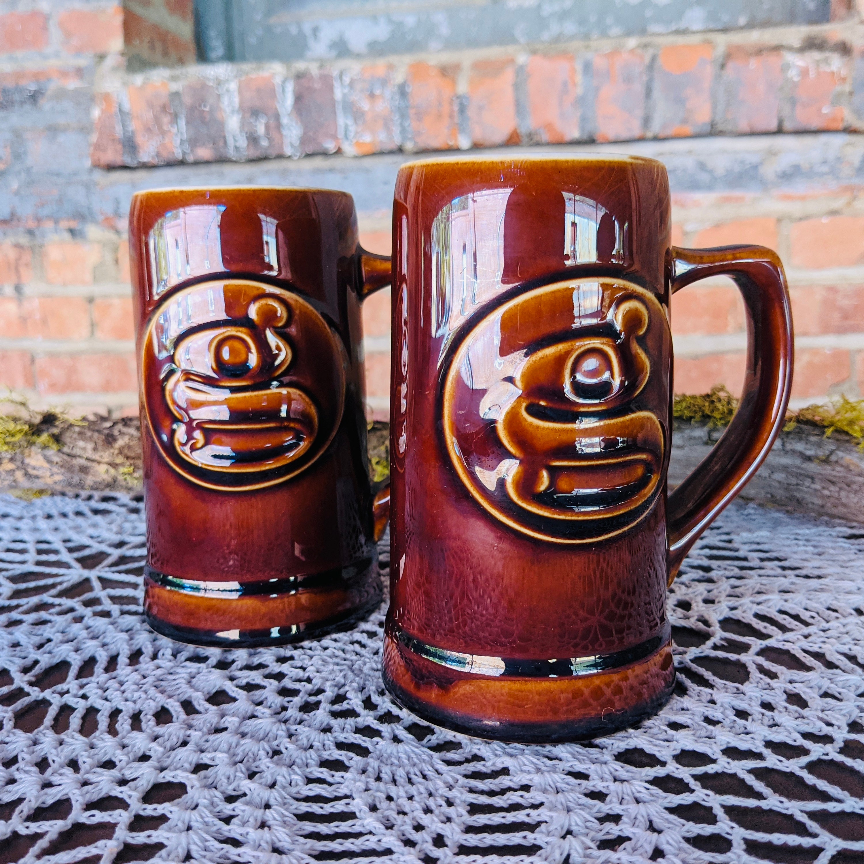 Vintage Hall Pottery Letter G Brown Coffee Beer Mug Stein Cups Etsy